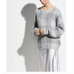 Vince Plaid Alpaca Mohair Sweater M Gray Buffalo Check Prep Western Old Money